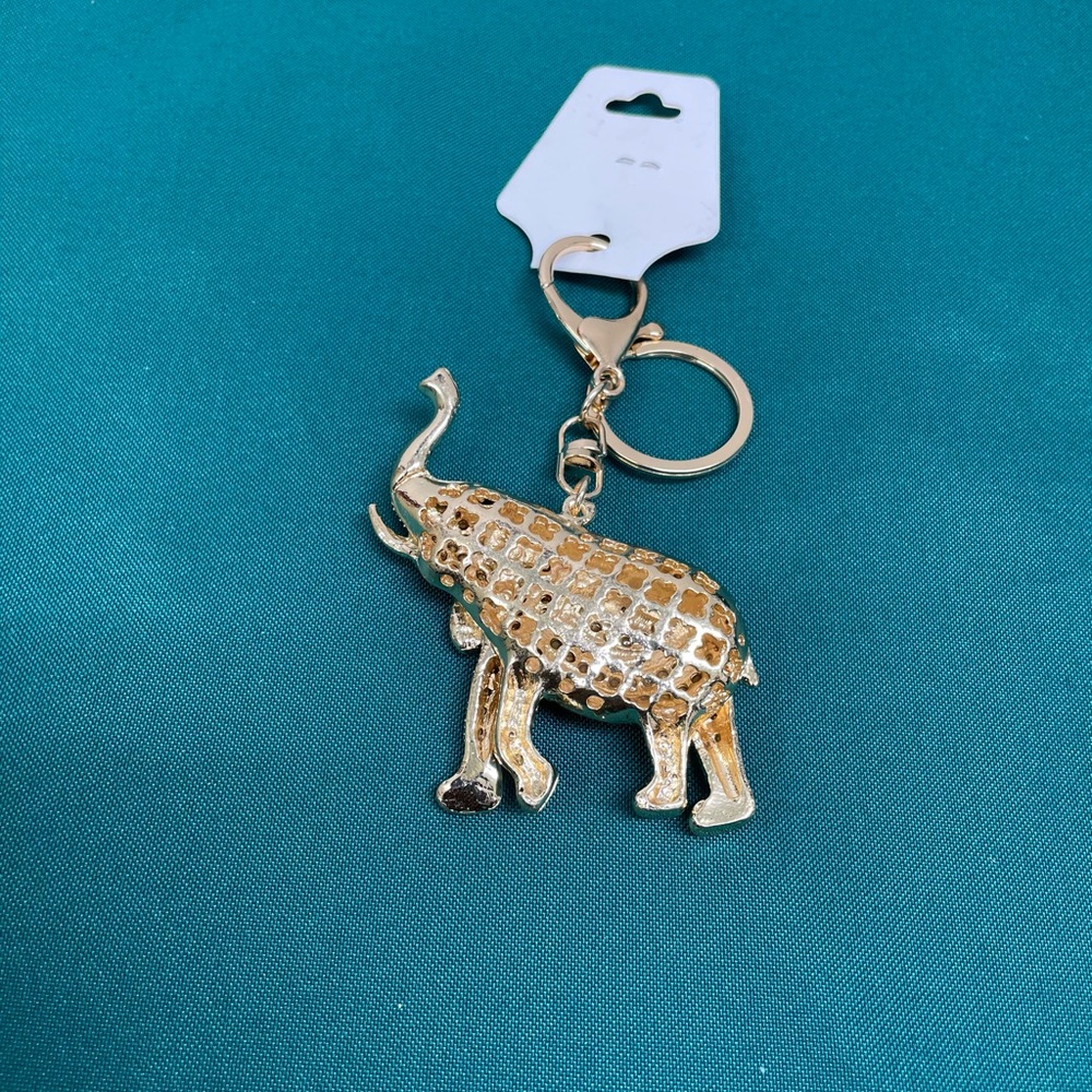 Gold and Pink Elephant Keychain Bag Chain - Picture 2 of 2